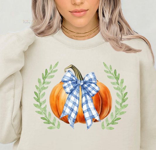 Pumpkin With Blue Plaid Bow