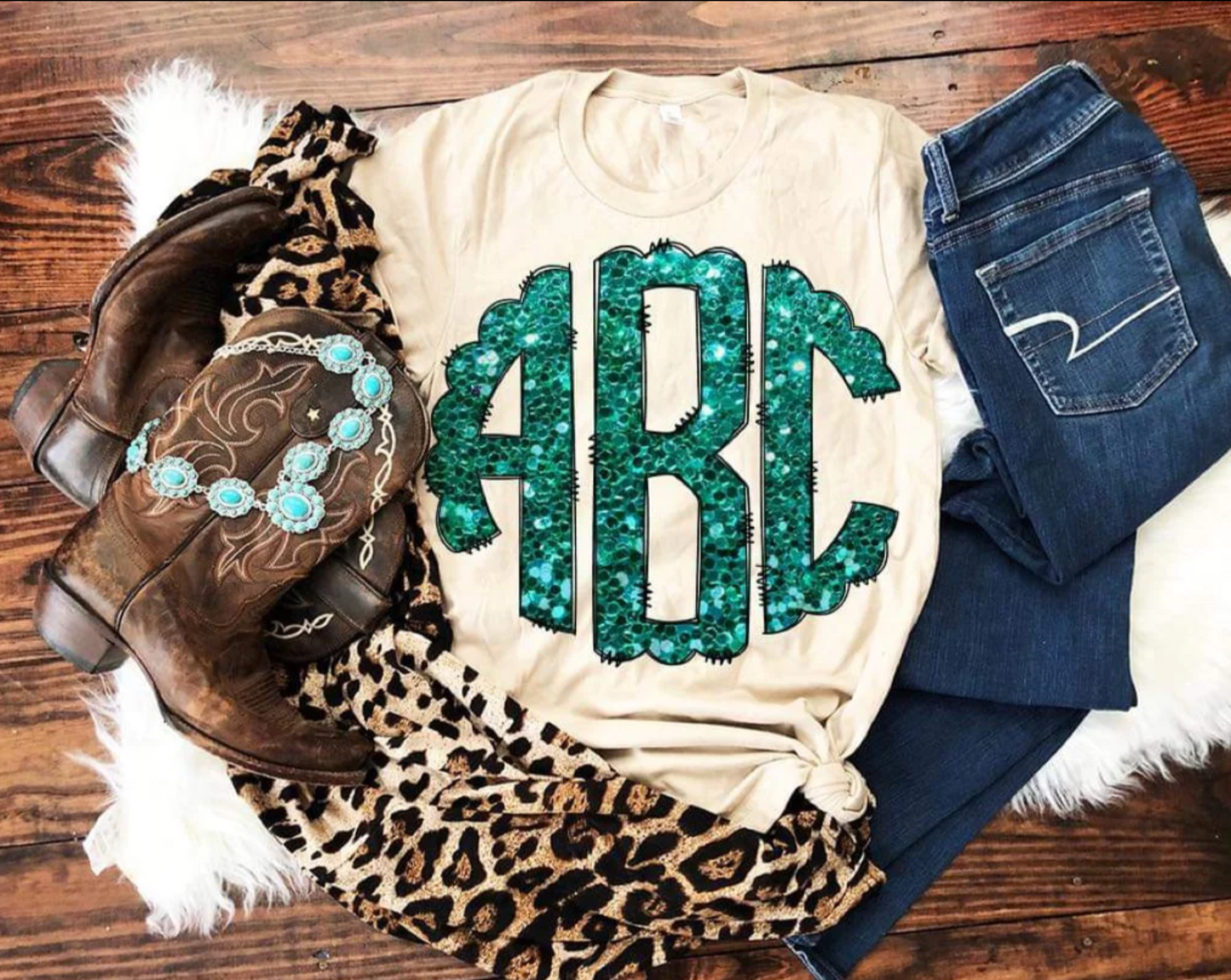 Teal Glitter Monogram